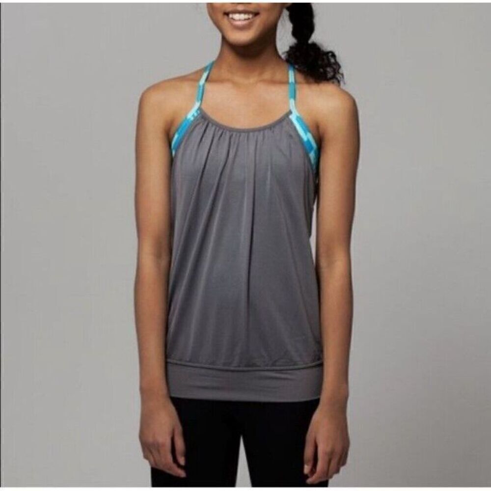 Ivivva Double Dutch Tank Gray Blue Print 2 In 1 Racerback Girls Size 12 Power Y